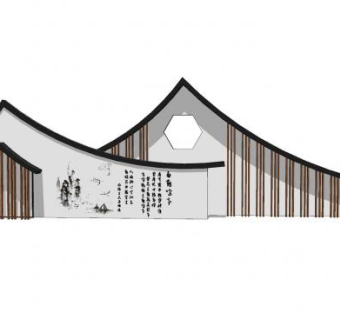新中式题字景观墙SU模型下载_sketchup草图大师SKP模型