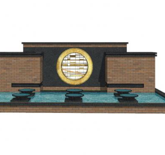 新中式水钵水池景墙SU模型下载_sketchup草图大师SKP模型