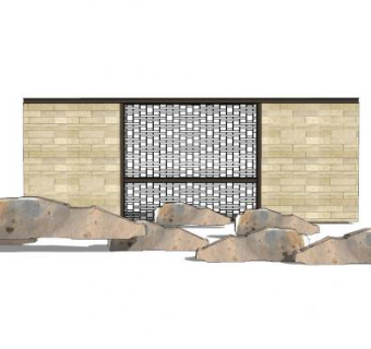 中式枯山景观墙SU模型下载_sketchup草图大师SKP模型