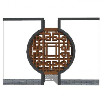中式木花窗景观墙SU模型下载_sketchup草图大师SKP模型