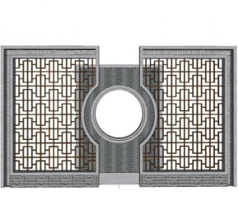 新中式镂空景观墙SU模型下载_sketchup草图大师SKP模型