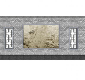 中式墙画景观墙SU模型下载_sketchup草图大师SKP模型