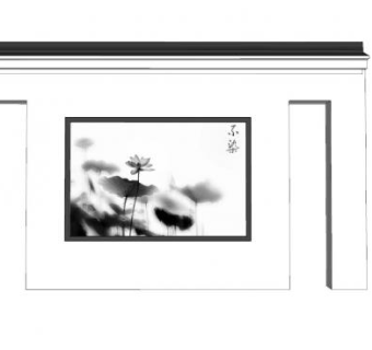 中式简约荷花墙景墙SU模型下载_sketchup草图大师SKP模型