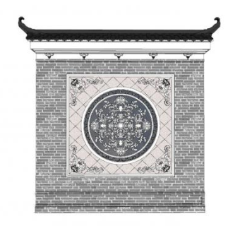 中式飞檐景观墙SU模型下载_sketchup草图大师SKP模型