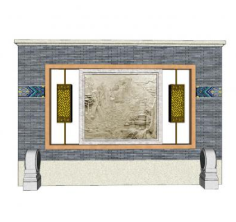 新中式雕刻景观墙SU模型下载_sketchup草图大师SKP模型