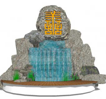 自然风雕刻假山流水SU模型下载_sketchup草图大师SKP模型