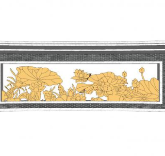 中式荷花雕花景观墙SU模型下载_sketchup草图大师SKP模型