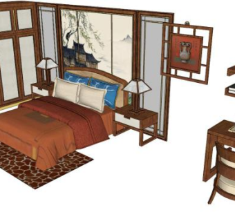 卧室装饰su模型下载_sketchup草图大师SKP模型