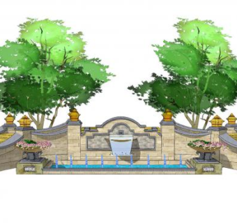 欧式流水景观墙SU模型下载_sketchup草图大师SKP模型
