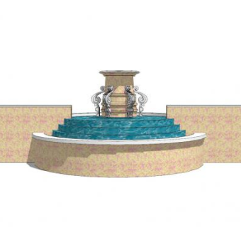 欧式艺术景观水池SU模型下载_sketchup草图大师SKP模型