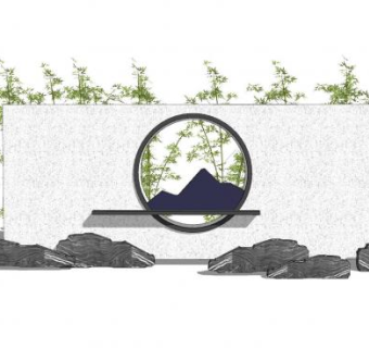 中式景墙园艺小品SU模型下载_sketchup草图大师SKP模型