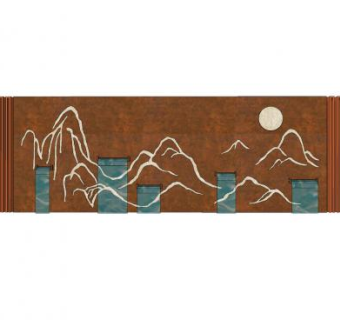 现代流水壁画景墙SU模型下载_sketchup草图大师SKP模型