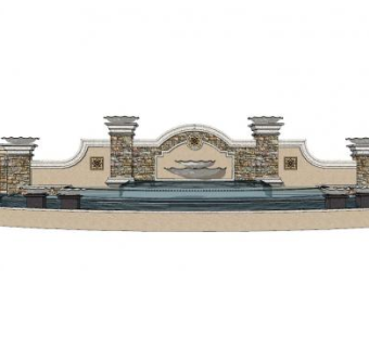 欧式轻奢景观水池SU模型下载_sketchup草图大师SKP模型