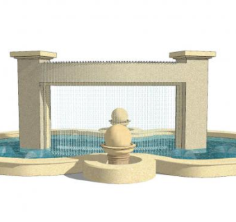 欧式水幕景墙SU模型下载_sketchup草图大师SKP模型