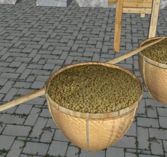 竹编扁担担子SU模型下载_sketchup草图大师SKP模型