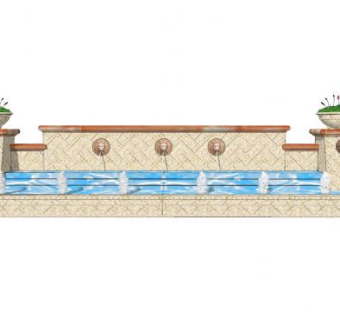 欧式狮头喷泉景墙SU模型下载_sketchup草图大师SKP模型