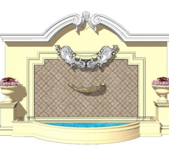 欧式雕艺景观墙SU模型下载_sketchup草图大师SKP模型