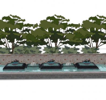 现代景观水池SU模型下载_sketchup草图大师SKP模型