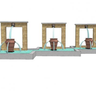 现代流水水钵幕墙SU模型下载_sketchup草图大师SKP模型
