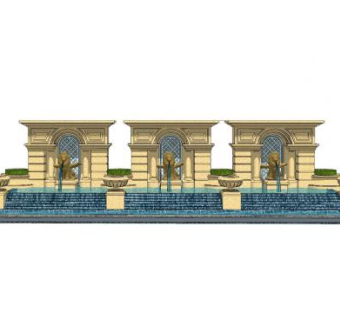 欧式雕塑跌水景墙SU模型下载_sketchup草图大师SKP模型