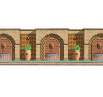 古典狮头流水景墙SU模型下载_sketchup草图大师SKP模型