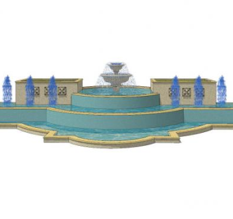 流水喷泉水池SU模型下载_sketchup草图大师SKP模型