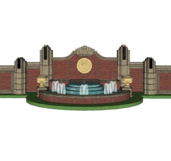 古典欧式景墙水池SU模型下载_sketchup草图大师SKP模型