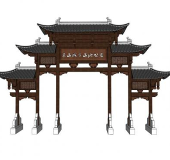 美丽乡村牌楼大门设计su模型下载_sketchup草图大师SKP模型