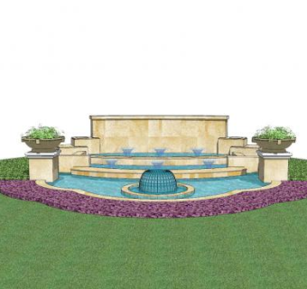 欧式景观水池设计SU模型下载_sketchup草图大师SKP模型