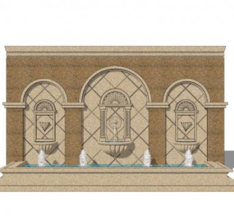新古典景观墙SU模型下载_sketchup草图大师SKP模型