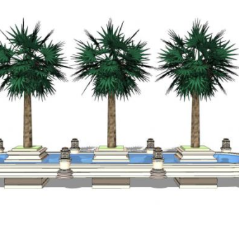 欧式景观水池棕榈装饰SU模型下载_sketchup草图大师SKP模型