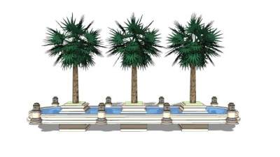 欧式景观水池棕榈装饰SU模型下载_sketchup草图大师SKP模型