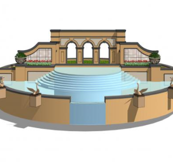 欧式跌水景观墙小品SU模型下载_sketchup草图大师SKP模型