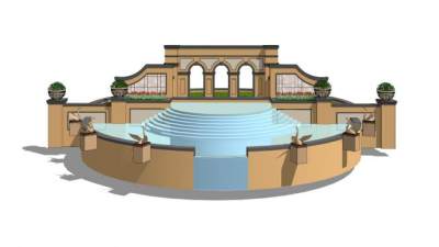 欧式跌水景观墙小品SU模型下载_sketchup草图大师SKP模型