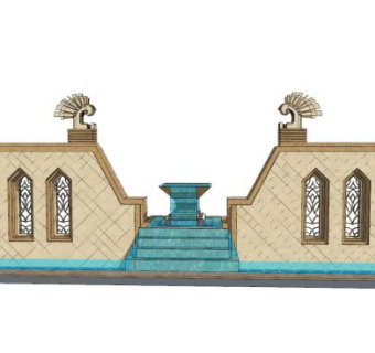 现代阶梯式流水景墙SU模型下载_sketchup草图大师SKP模型