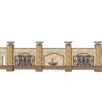 欧式铁艺流水景墙SU模型下载_sketchup草图大师SKP模型