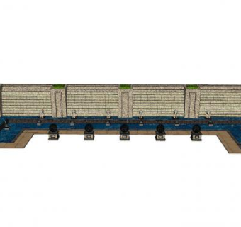 欧式转角喷泉景观墙SU模型下载_sketchup草图大师SKP模型