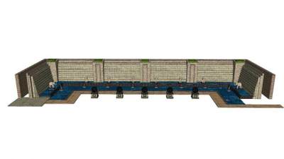 欧式转角喷泉景观墙SU模型下载_sketchup草图大师SKP模型
