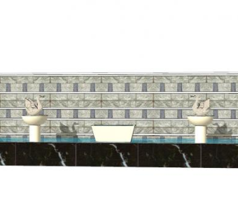 欧式景墙天鹅雕塑水池SU模型下载_sketchup草图大师SKP模型
