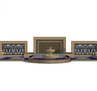 欧式古典喷泉景观墙SU模型下载_sketchup草图大师SKP模型