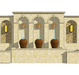 现代流水水缸景墙SU模型下载_sketchup草图大师SKP模型