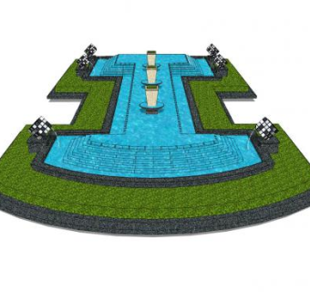现代绿植水池设计SU模型下载_sketchup草图大师SKP模型