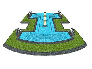 现代绿植水池设计SU模型下载_sketchup草图大师SKP模型