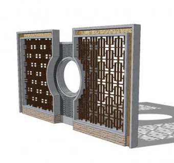 新中式镂空景观墙设计SU模型下载_sketchup草图大师SKP模型