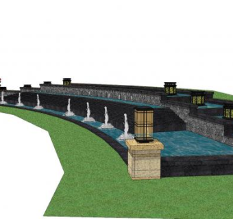 欧水弧形喷泉水景SU模型下载_sketchup草图大师SKP模型
