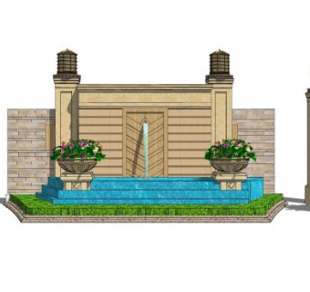 欧式花钵流水景墙sketchup模型下载_sketchup草图大师SKP模型