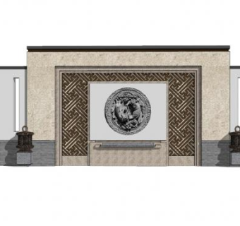 新中式古典景观墙SU模型下载_sketchup草图大师SKP模型