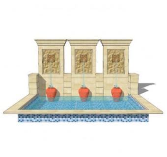 欧式水缸雕塑流水景墙SU模型下载_sketchup草图大师SKP模型