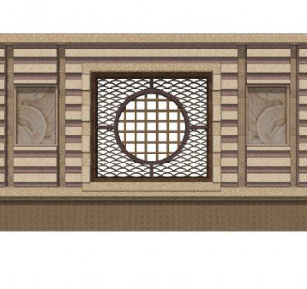 新中式古典花窗景墙SU模型下载_sketchup草图大师SKP模型