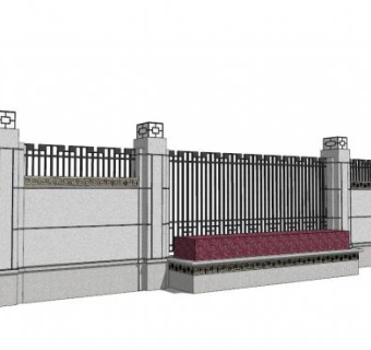 别墅庭院围墙su模型下载_sketchup草图大师SKP模型